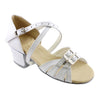 Galex Latin Dance Shoes for Girls, Model 3066 Tatiana, White Leather, Block Heel
