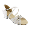 Galex Latin Dance Shoes for Girls, Model 3066 Tatiana, White Patent Leather, Block Heel