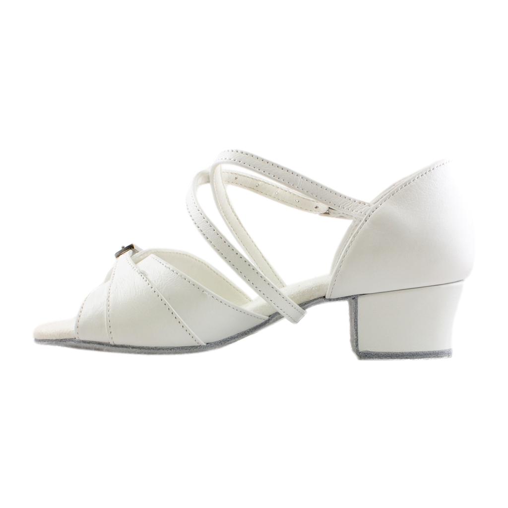 Girls' Latin Dance Shoes, 3070 Polina, White Leather, Block Heel