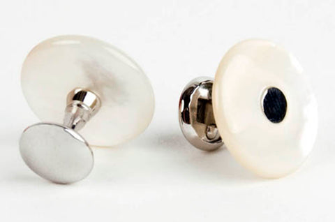 Round Silver Cufflinks with Jet