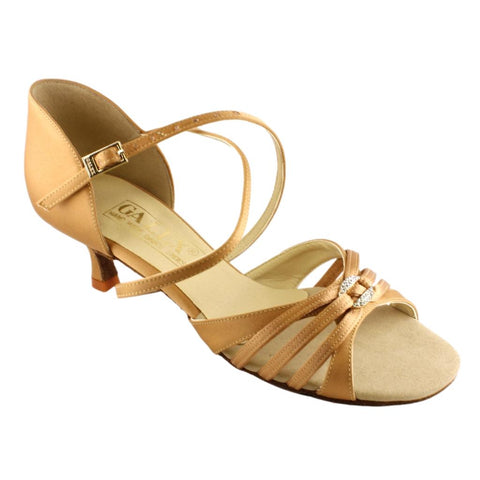 Women's Latin Dance Shoes, Model 820 Blizzard, Tan Satin, Heel 2.5"