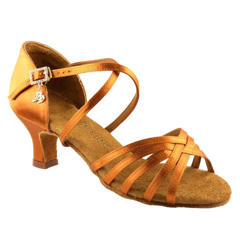 Women's Latin Dance Shoes, Model 820 Blizzard, Tan Satin, Heel 2.5"