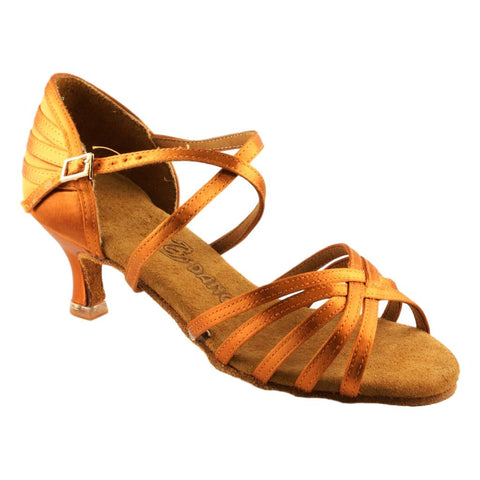 Women's Latin Dance Shoes, Model 820 Blizzard, Tan Satin, Heel 2.5"