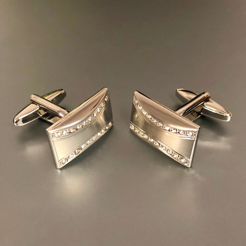 Round Silver Cufflinks with Jet