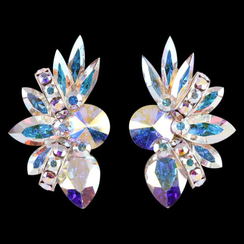 Earrings, Tanzanite and Crystal AB Rhinestones