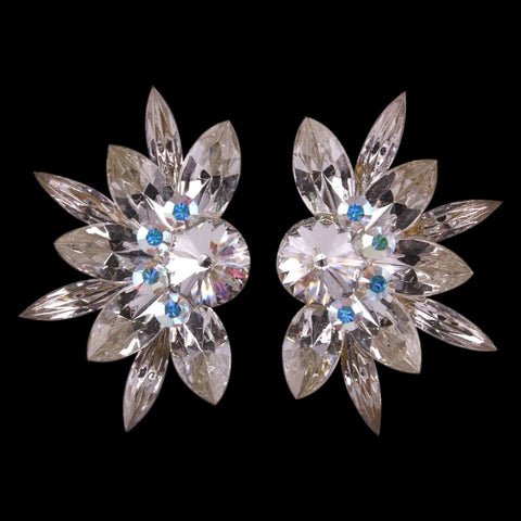 Earrings, Sapphire and Crystal AB Rhinestones