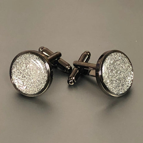 Round Silver Cufflinks with Jet