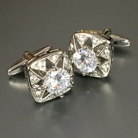 Oval Silver Cufflinks with Jet & Crystal