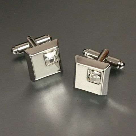 Rectangle Silver Cufflinks with Jet & Crystal