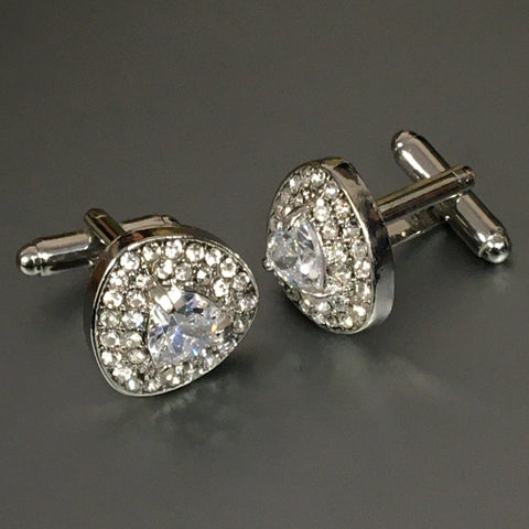 Square Silver Star Cufflinks with Emerald