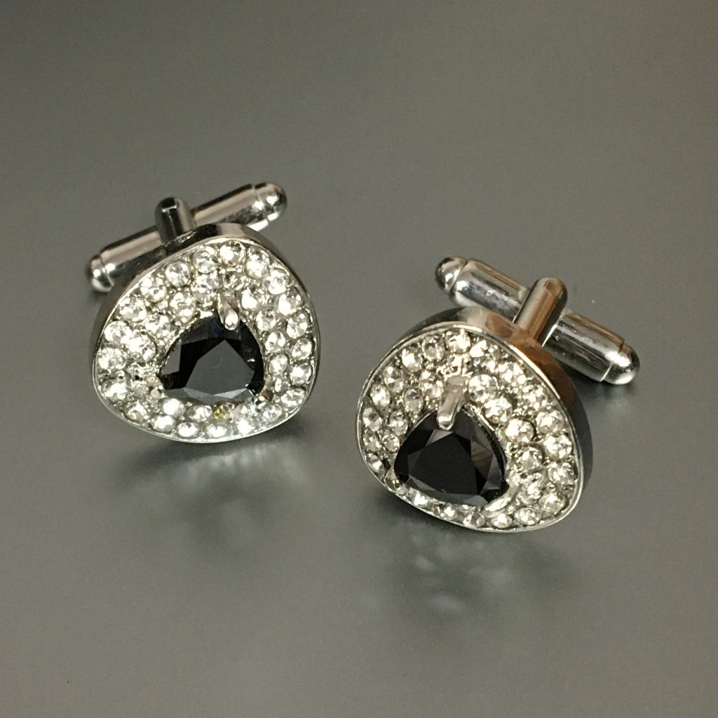 Triangle Silver Cufflinks with Jet & Crystal