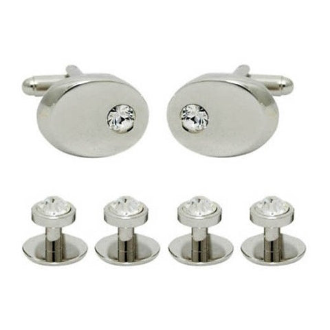 Round Silver Cufflinks with Jet