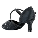 GFranco Latin Dance Shoes for Women, Model Gem, Black, Heel 2.5