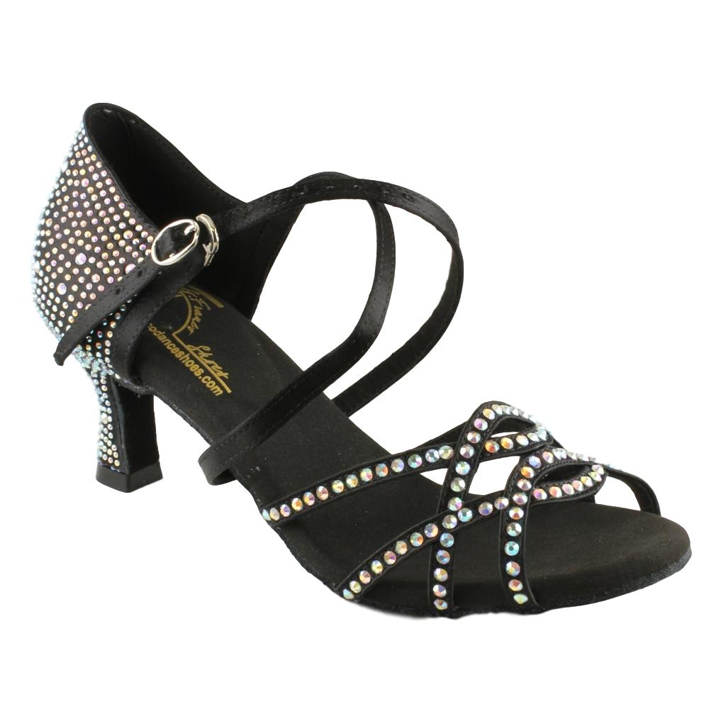GFranco Latin Dance Shoes for Women, Model Mystique, Black, Heel 2.5"