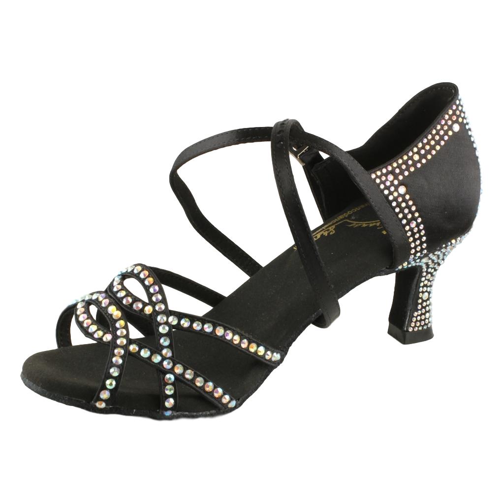 GFranco Latin Dance Shoes for Women, Model Mystique, Black, Heel 2.5"