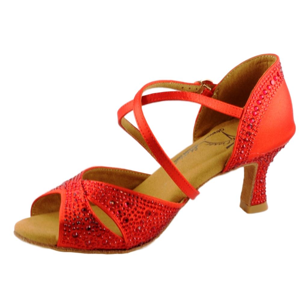 GFranco Latin Dance Shoes for Women, Model Gem, Ruby Red, Heel 2.5"