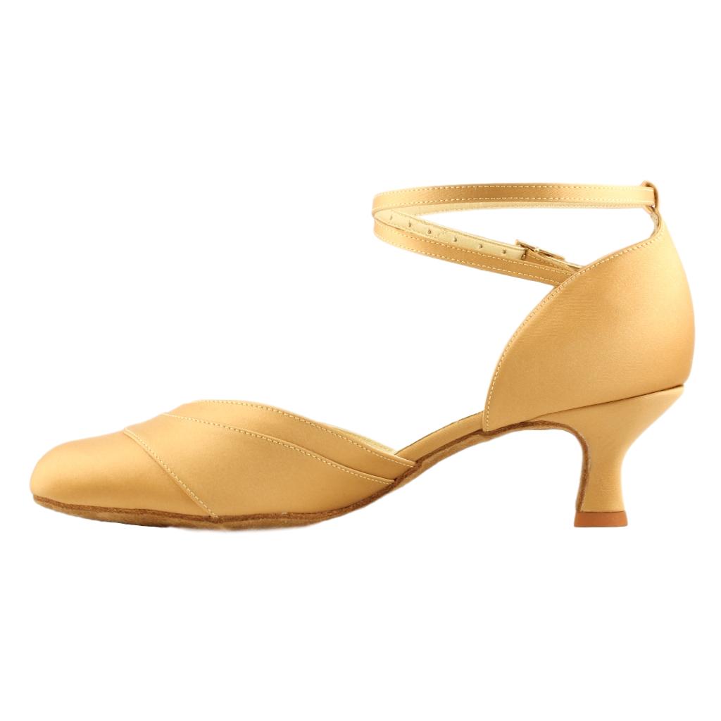 Galex Sofia 6679 Smooth Dance Shoes for Women, Tan Satin, Heel 1 3/4"