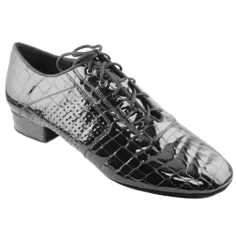 Men's Latin Dance Shoes, 1212 Fernando, Black Leather / Patern Leather / Neoprene