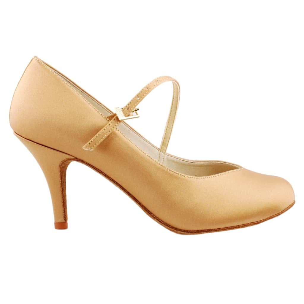 Galex Inga 6682 Standard Dance Shoes for Women, Tan Satin, Heel: 2 1/4" Slim