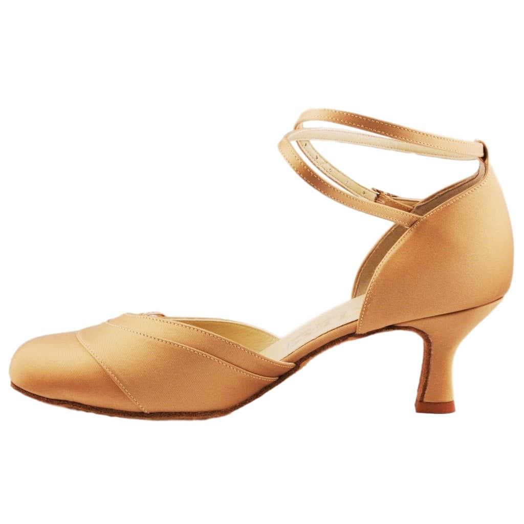 Galex Sofia 6679 Smooth Dance Shoes for Women, Tan Satin, Heel 2 1/4"