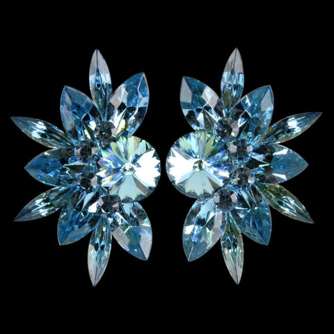 Earrings, Blue Zircon and Crystal AB Rhinestones