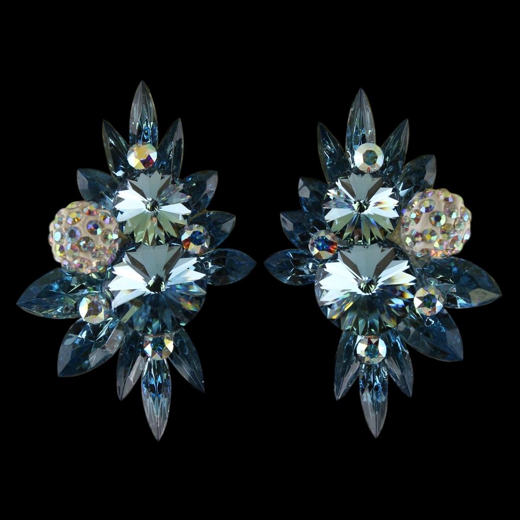 Earrings, Clip-On, Swarovski Aquamarine - Crystal AB