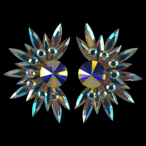 Earrings, Blue Zircon and Crystal AB Rhinestones