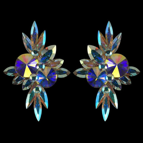 Earrings, Capri Blue and Crystal AB Rhinestones