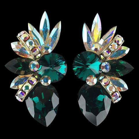 Earrings, Emerald - Champagne - Topaz - Crystal AB Rhinestones