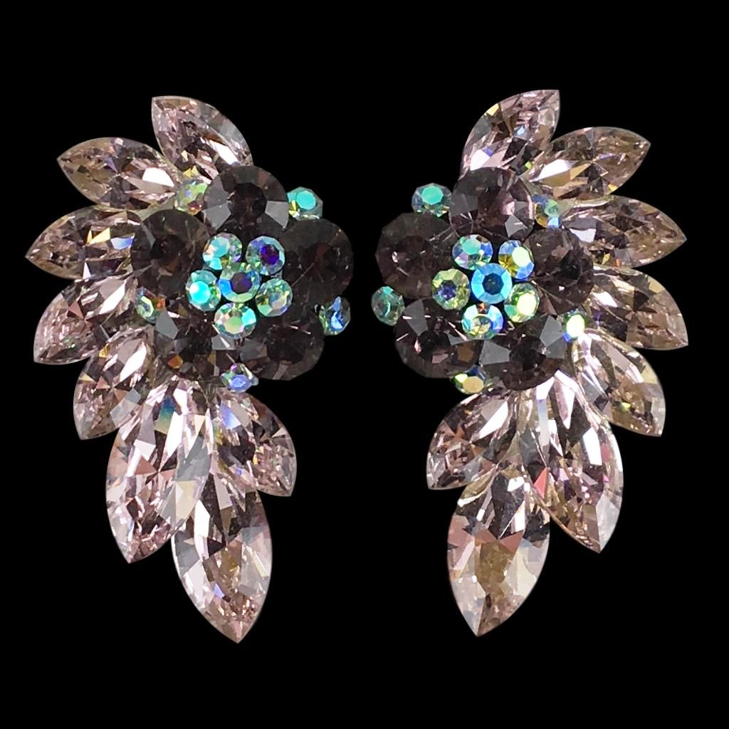 Euro Glam Earrings, Clip-On, Swarovski Light Amethyst - Amethyst Opal - Crystal AB