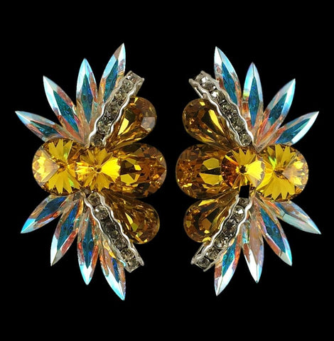 Earrings, Tanzanite and Crystal AB Rhinestones