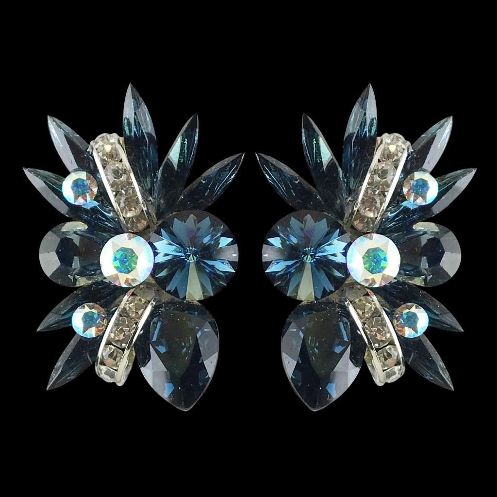 Euro Glam Earrings, Clip-On, Swarovski Montana - Crystal AB