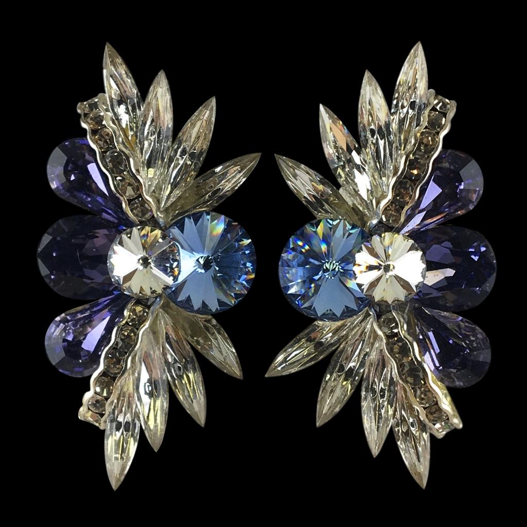Euro Glam Earrings, Clip-On, Swarovski Crystal - Purple Velvet - Light Sapphire