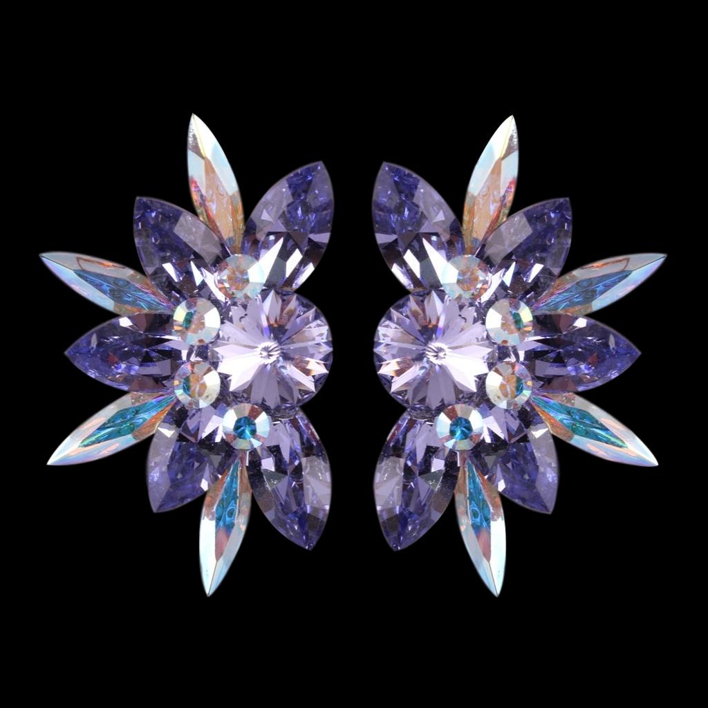 Euro Glam Earrings, Clip-On, Swarovski, Crystal AB - Tanzanite