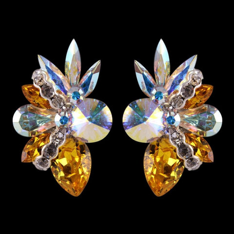 Earrings, Rose Gold - Jet Hematite - Crystal AB Rhinestones