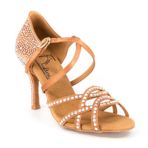 Women's Latin Dance Shoes, Model 820 Blizzard, Tan Satin, Heel 2.5"