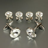 Round Silver Cufflinks and Studs Set with Crystal